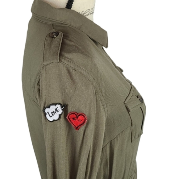 Army Olive Green Patched Shirt Dress - Picture 5 of 6